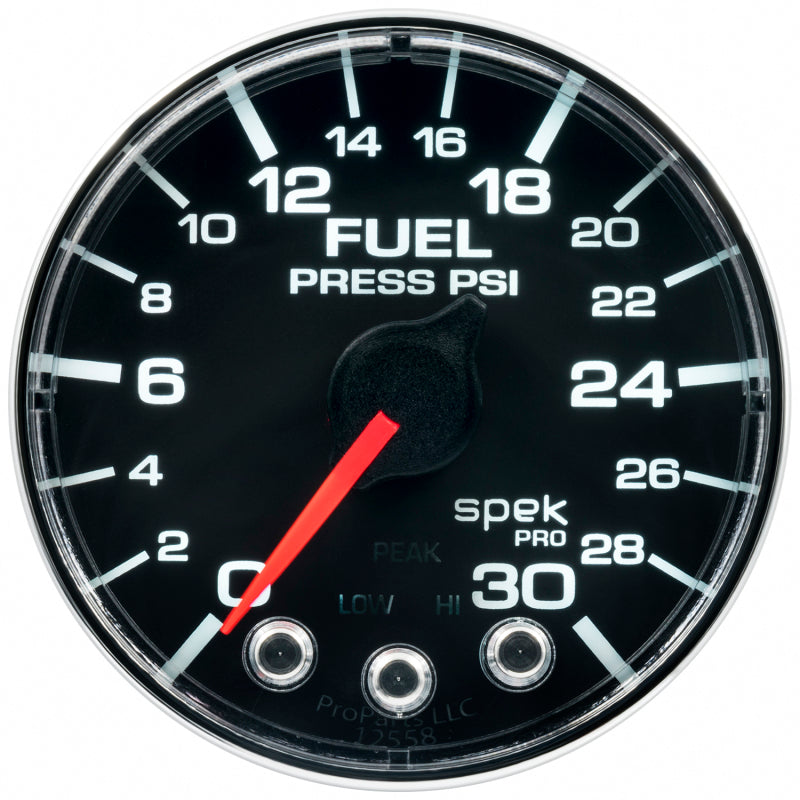 Autometer Spek-Pro Gauge Fuel Press 2 1/16in 30psi Stepper Motor W/Peak & Warn Blk/Chrm-thumbmail-2