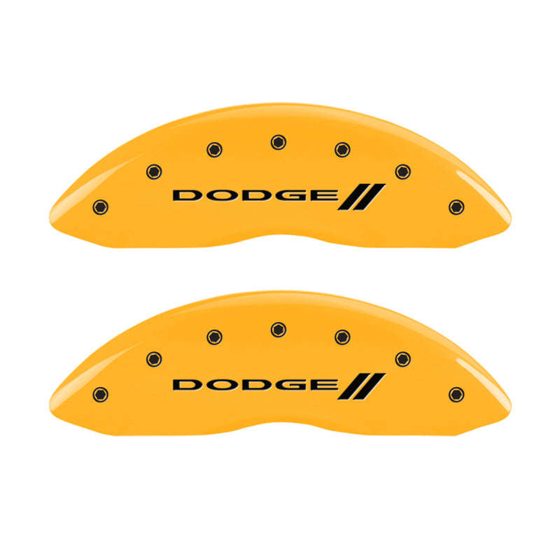 MGP 4 Caliper Covers Engraved Front & Rear With stripes/Dodge Yellow finish black ch-thumbmail-2