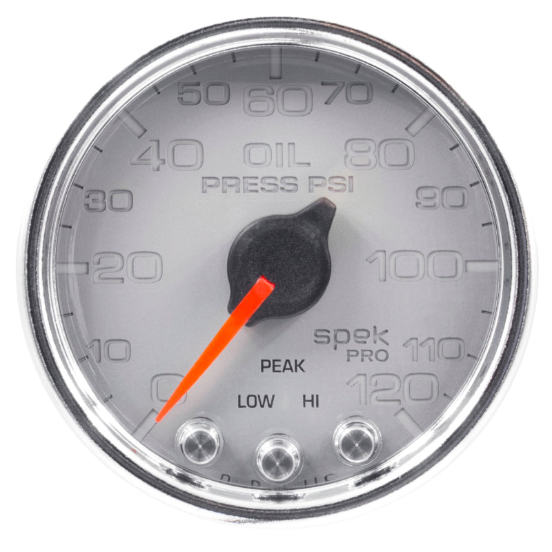 Autometer Spek-Pro Gauge Oil Press 2 1/16in 120psi Stepper Motor W/Peak & Warn Slvr/Chrm-thumbmail-2