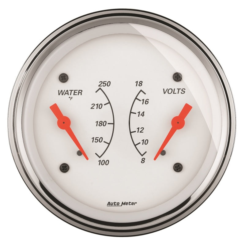 AutoMeter Gauge Dual Wtmp & Volt 3-3/8in. 250 Deg. F & 18V Elec Arctic White-thumbmail-1