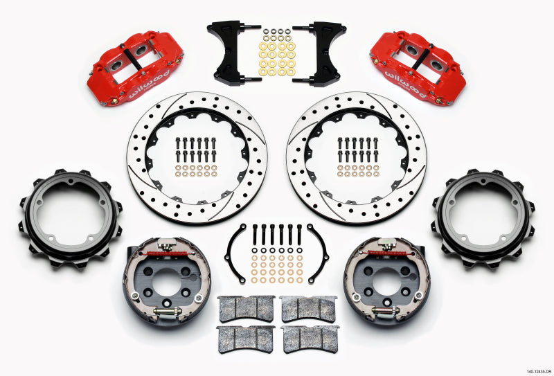 Wilwood Narrow Superlite 4R Rear P-Brk Kit 12.88in Drill Red Strange Eng Floater 3.49in Offset-thumbmail-1