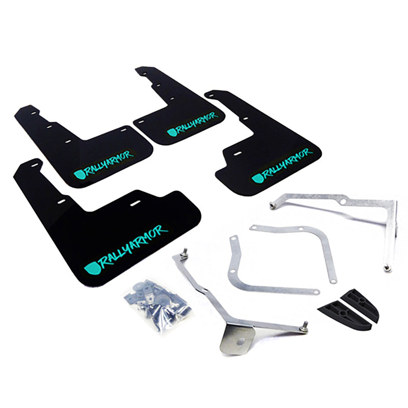 Rally Armor 15-21 Subaru WRX/STI (Sedan ONLY) Black UR Mud Flap w/ Teal Altered Font Logo-thumbmail-1