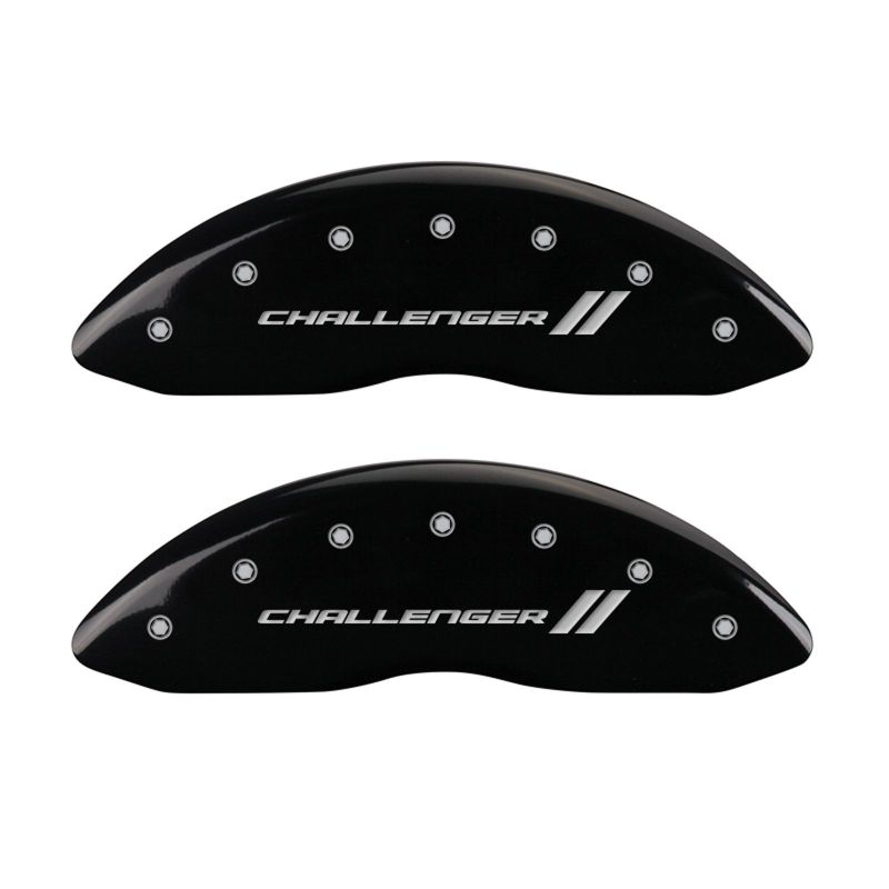 MGP 4 Caliper Covers Engraved Front & Rear With stripes/Challenger Black finish silver ch-thumbmail-2