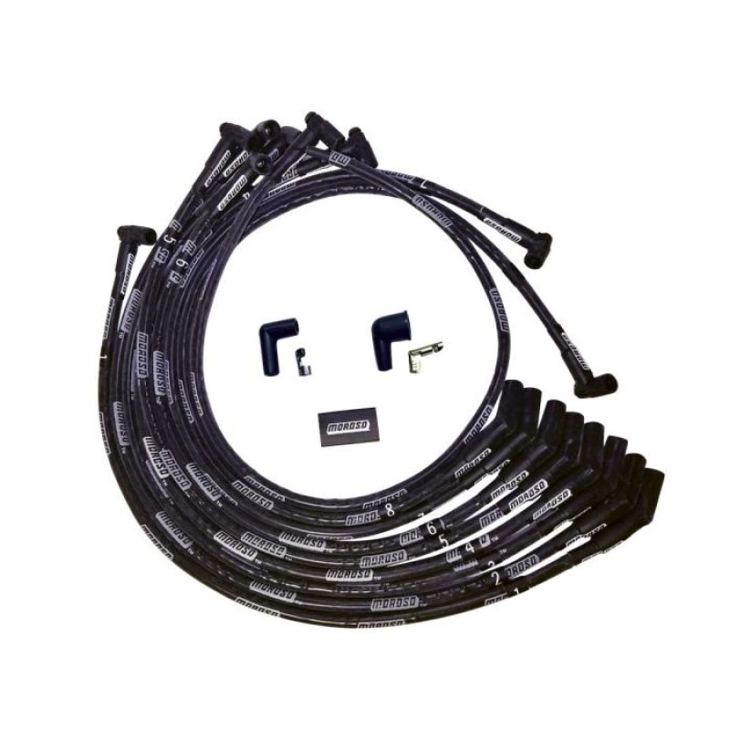 Moroso SB Ford 351W 135 Plug HEI Dist Sleeved Ultra Spark Plug Wire Set - Black-thumbmail-1