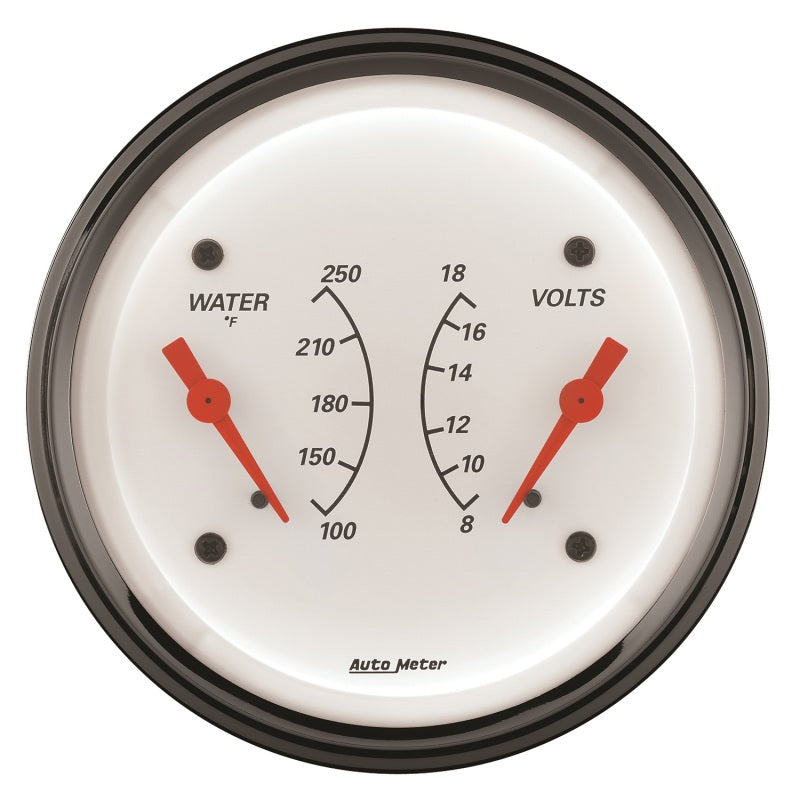 AutoMeter Gauge Dual Wtmp & Volt 3-3/8in. 250 Deg. F & 18V Elec Arctic White-thumbmail-2