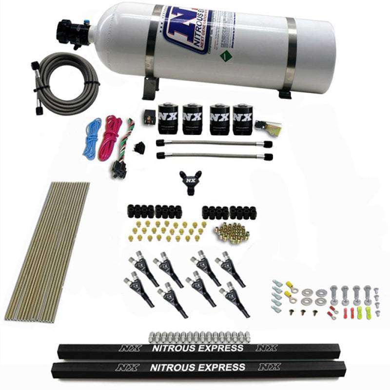 Nitrous Express Pro-Shk/Gas 4 Solenoids Nitrous Kit (200-600HP) w/Rails and 15lb Bottle-thumbmail-2
