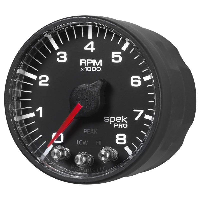 Autometer Spek-Pro Black 2 1/16 inch 8K RPM Tach w/ Shift Light and Peak Memory