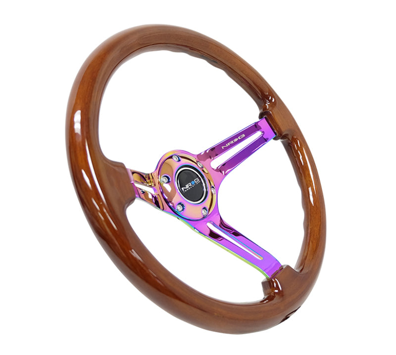 NRG Reinforced Steering Wheel (350mm / 3in. Deep) Brown Wood w/Blk Matte Spoke/Neochrome Center Mark-thumbmail-3