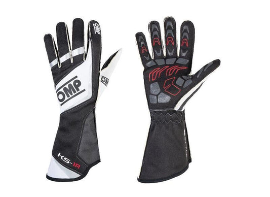 OMP KS-1R Gloves Black/White/Silver - Size L
