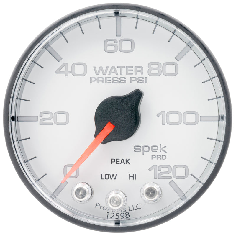 Autometer Spek-Pro 2 1/16in 120PSI Stepper Motor W/Peak & Warn White/Black Water Pressure Gauge-thumbmail-1