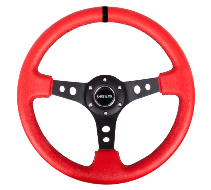 NRG Reinforced Steering Wheel (350mm / 3in. Deep) Red Suede w/Blk Circle Cutout Spokes-thumbmail-2