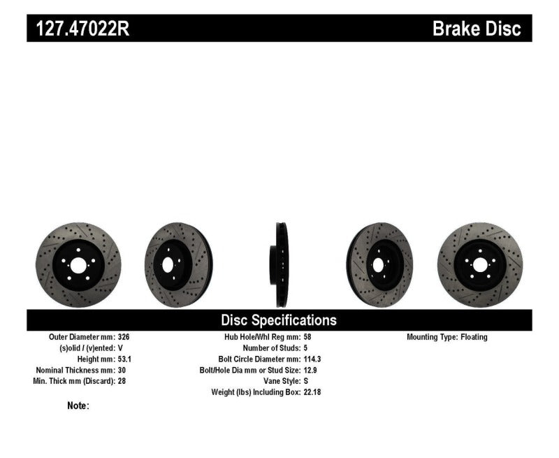 StopTech 05-10 Subaru Impreza WRX/STi Slotted & Drilled Right Front Rotor-thumbmail-7