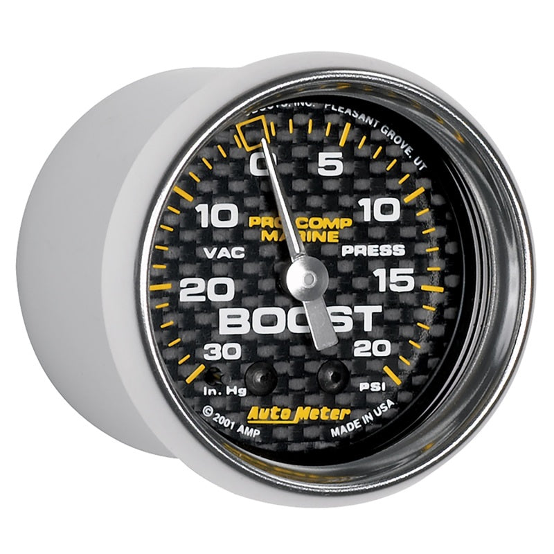Autometer Marine Carbon Fiber 2-1/16in 30INHG/20PSI Mechanical Vacuum/Boost Gauge-thumbmail-2