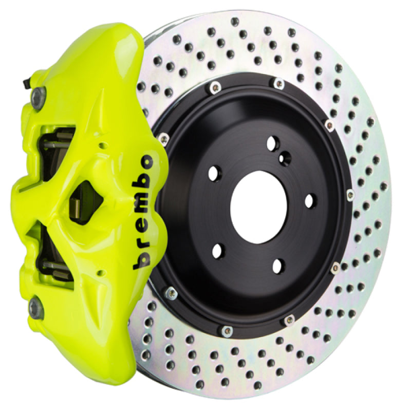Brembo 11-18 Cayenne/S/GTS Rear GT BBK 4 Piston Cast 380x28 2pc Rotor Drilled- Fluo. Yellow-thumbmail-1
