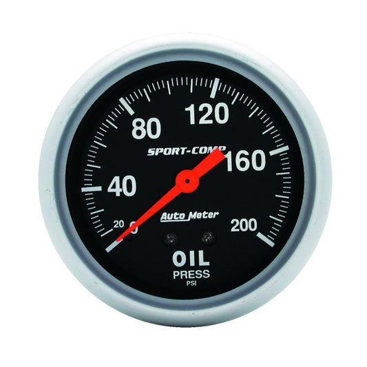 Autometer 2-5/8in 200 PSI Mechanical Sport-Comp Oil Pressure Gauge