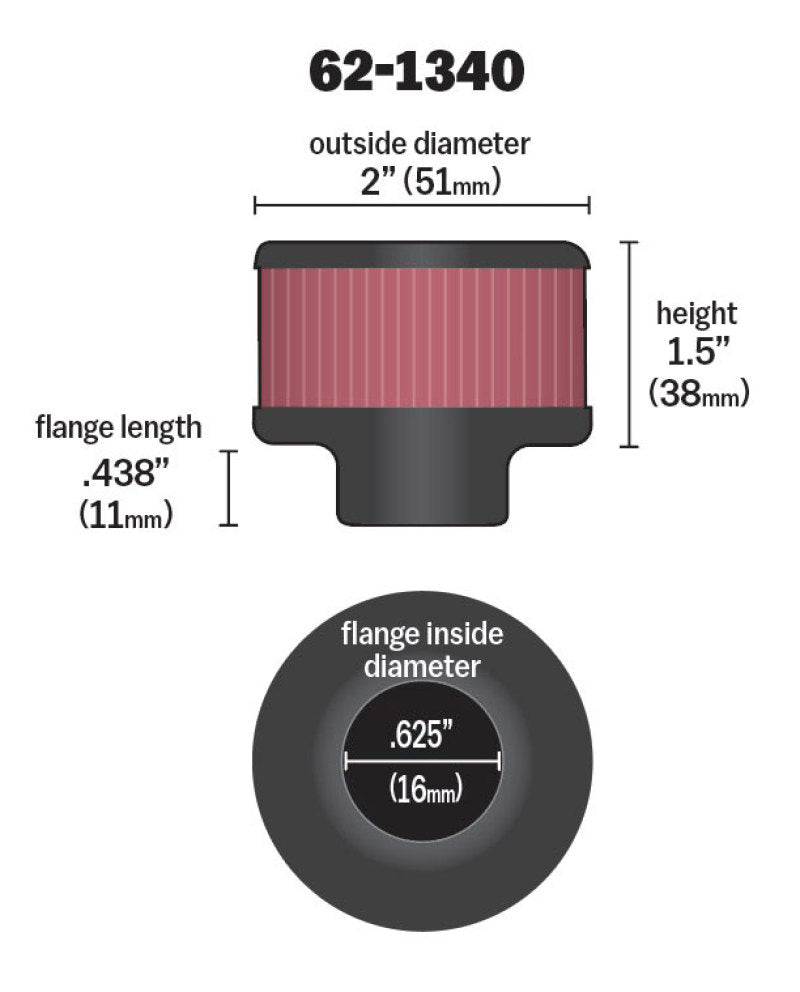 K&N 0.625 inch ID 2 inch OD 1.5 inch H Clamp On Crankcase Vent Filter-thumbmail-2