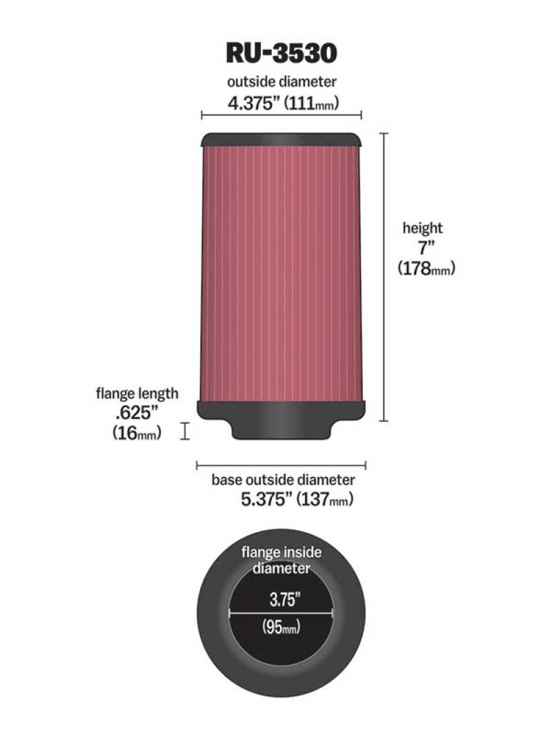 K&N Universal Rubber Filter 3.75in FLG x 5.375in Base x 5.375in Top x 7in Height-thumbmail-11