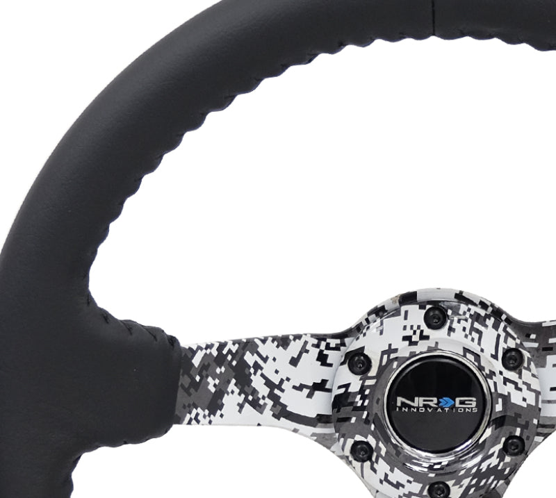 NRG Reinforced Steering Wheel (350mm / 3in. Deep) Blk Leather w/Hydrodipped Digi-Camo Spokes-thumbmail-2