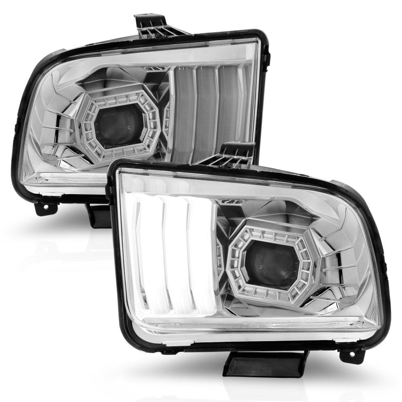 ANZO 05-09 Ford Mustang (w/Factory Halogen HL Only) Projector Headlights w/Light Bar Chrome Housing-thumbmail-4