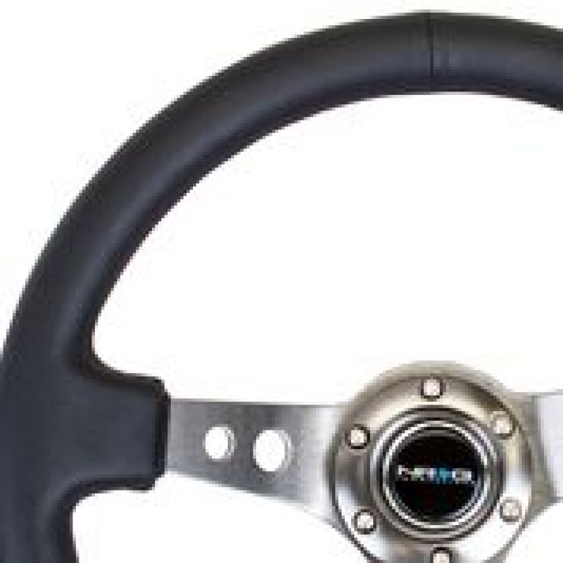 NRG Reinforced Steering Wheel (350mm / 3in. Deep) Blk Leather w/Gunmetal Circle Cutout Spokes-thumbmail-3
