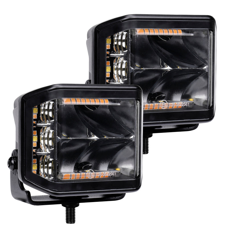 Go Rhino Xplor Blackout Combo Series Cube Sideline LED Spot Lights w/ Amber 4x3 - Blk (Pair)-thumbmail-11