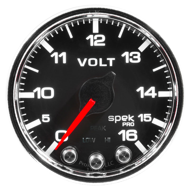 Autometer Spek-Pro Gauge Voltmeter 2 1/16in 16V Stepper Motor W/Peak & Warn Blk/Chrm-thumbmail-1