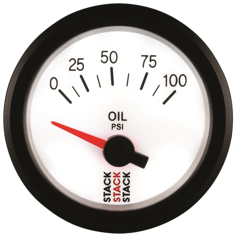 Autometer Stack 52mm 0-100 PSI 1/8in NPTF Electric Oil Pressure Gauge - White-thumbmail-3