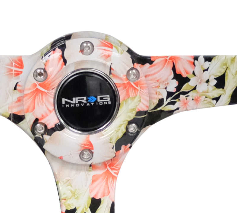 NRG Reinforced Steering Wheel (350mm / 3in. Deep) Blk Suede Floral Dipped w/ Blk Baseball Stitch-thumbmail-2