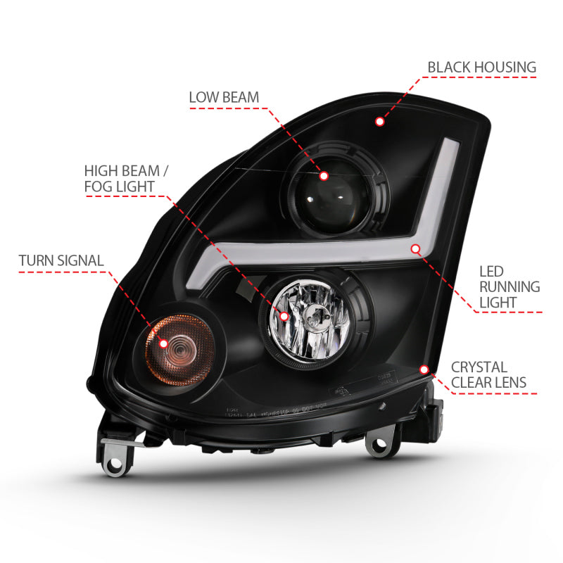 ANZO 2003-2007 Infiniti G35 Projector Headlight Plank Style Black (HID Compatible, No HID Kit )-thumbmail-8