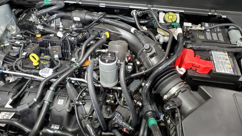 J&L 19-22 Ford/Lincoln SUVs & Trucks w 2.0 EcoBoost Driver Side Oil Separator 3.0 - Clear Anodized-thumbmail-4