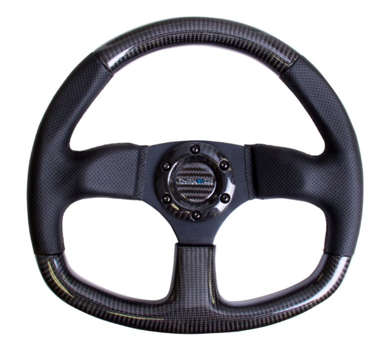 NRG Carbon Fiber Steering Wheel (320mm) Flat Bottom & Leather Trim w/Black Stitching-thumbmail-3