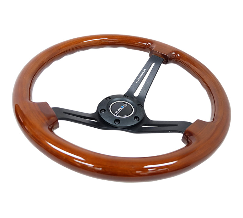 NRG Reinforced Steering Wheel (350mm / 3in. Deep) Brown Wood w/Blk Matte Spoke/Black Center Mark-thumbmail-3