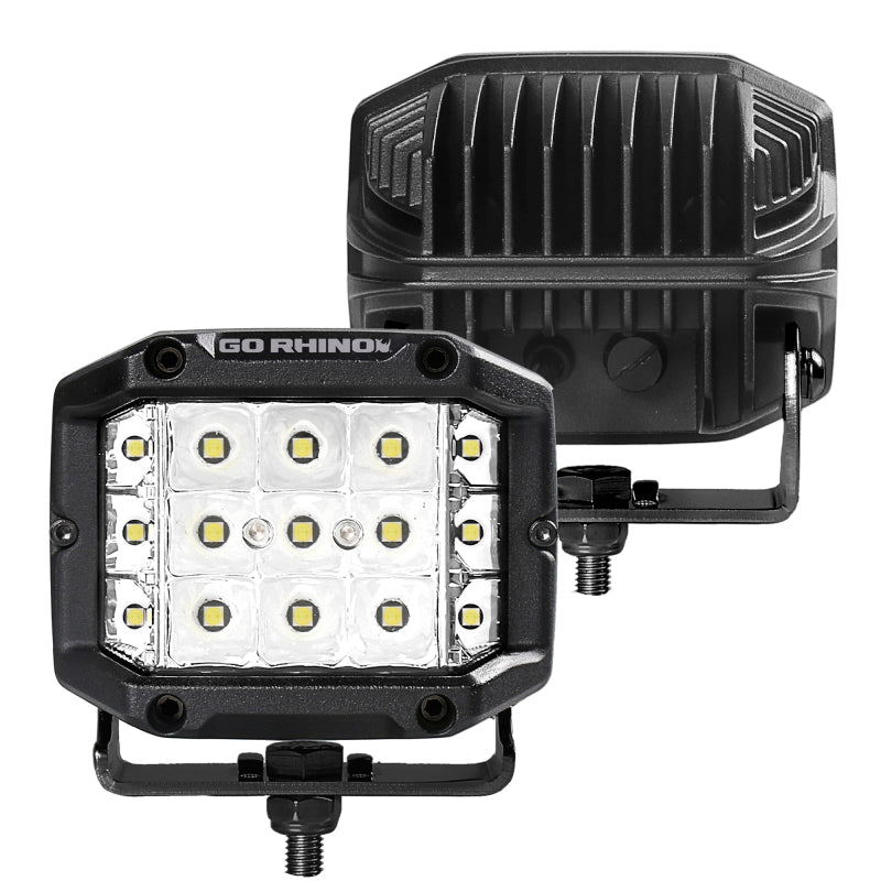 Go Rhino Xplor Bright Series Sideline Cube LED Spot Light Kit (Surface Mount) 4x3 - Blk (Pair)-thumbmail-3