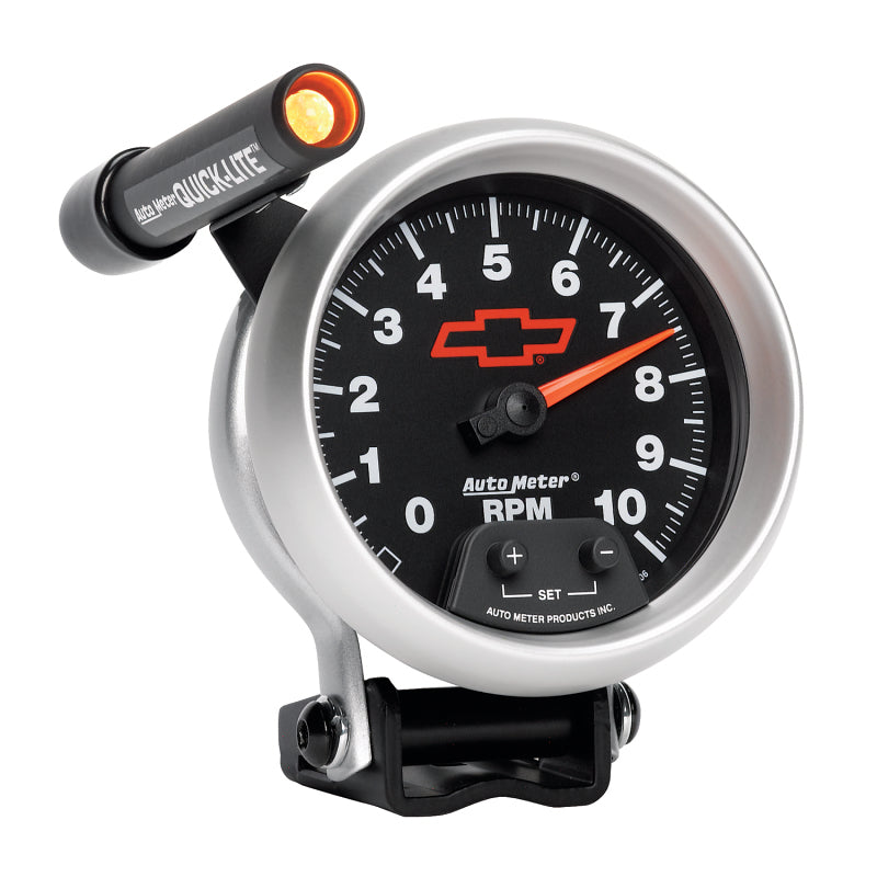 Autometer GM Red Bowtie Black 3-3/4in 0-10000 RPM Pedestal Mount Tachometer Quick-Lite-thumbmail-4