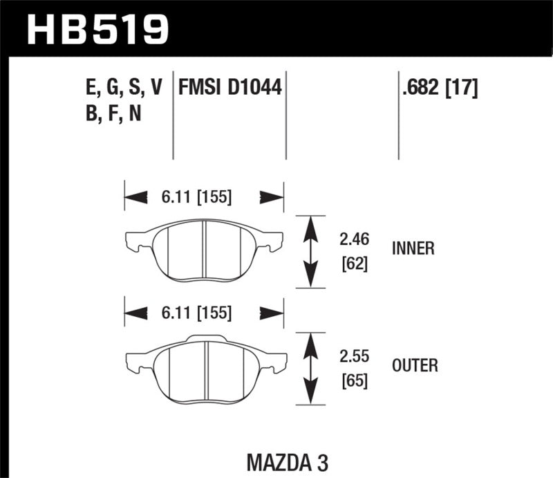 Hawk HP+ 08-09 Mazda 3 / Ford/ Volvo HP+ Street Front Brake Pads-thumbmail-2