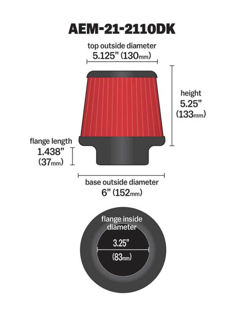 AEM 3.25 inch DRY Flow Short Neck 5 inch Element Filter Replacement-thumbmail-7