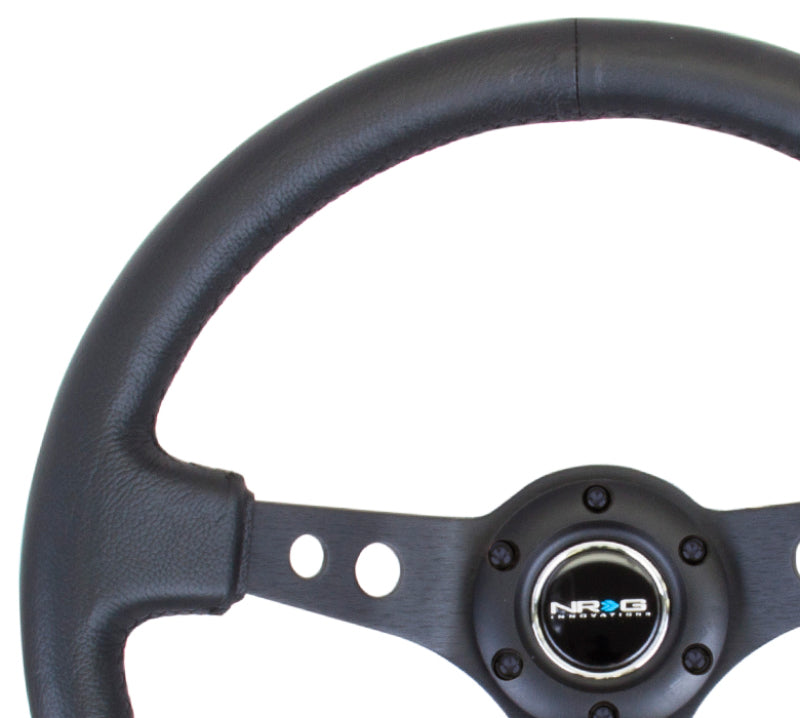 NRG Reinforced Steering Wheel (350mm / 3in. Deep) Blk Leather w/Blk Spoke & Circle Cutouts-thumbmail-4