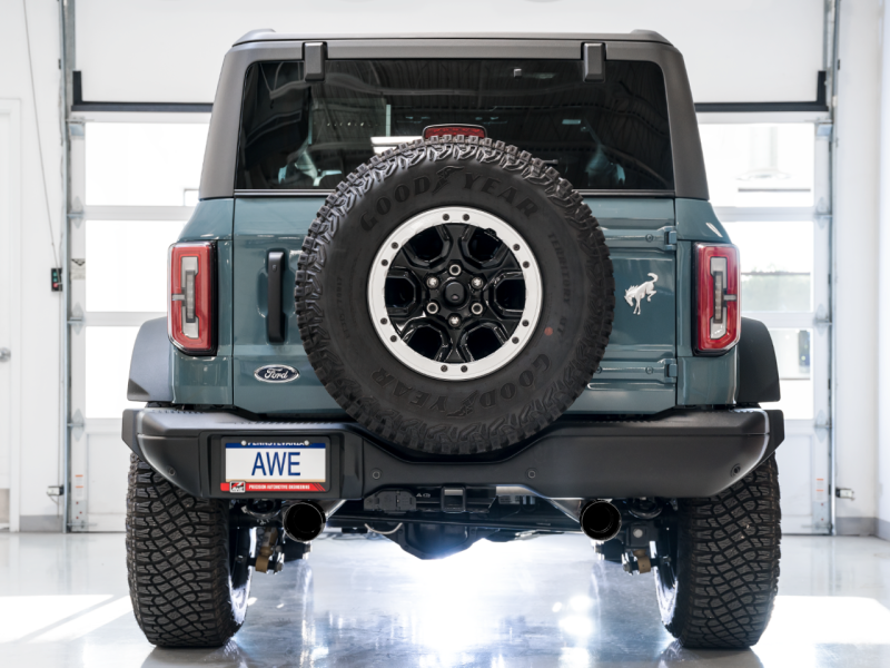 AWE Tuning 2021+ Ford Bronco 0FG Dual Rear Exit Exhaust w/Diamond Black Tips & Bash Guard-thumbmail-6