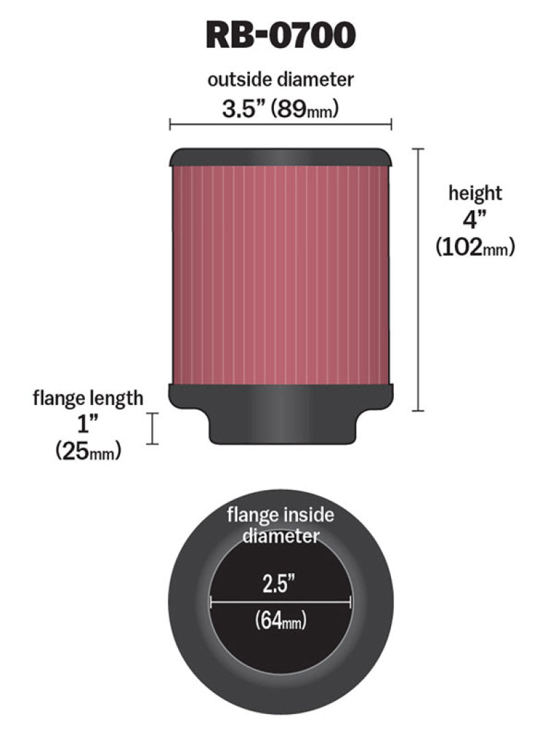K&N Universal Rubber Filter 2.5 inch 5 Degree FLG 3.5 inch OD 4 inch Height-thumbmail-5