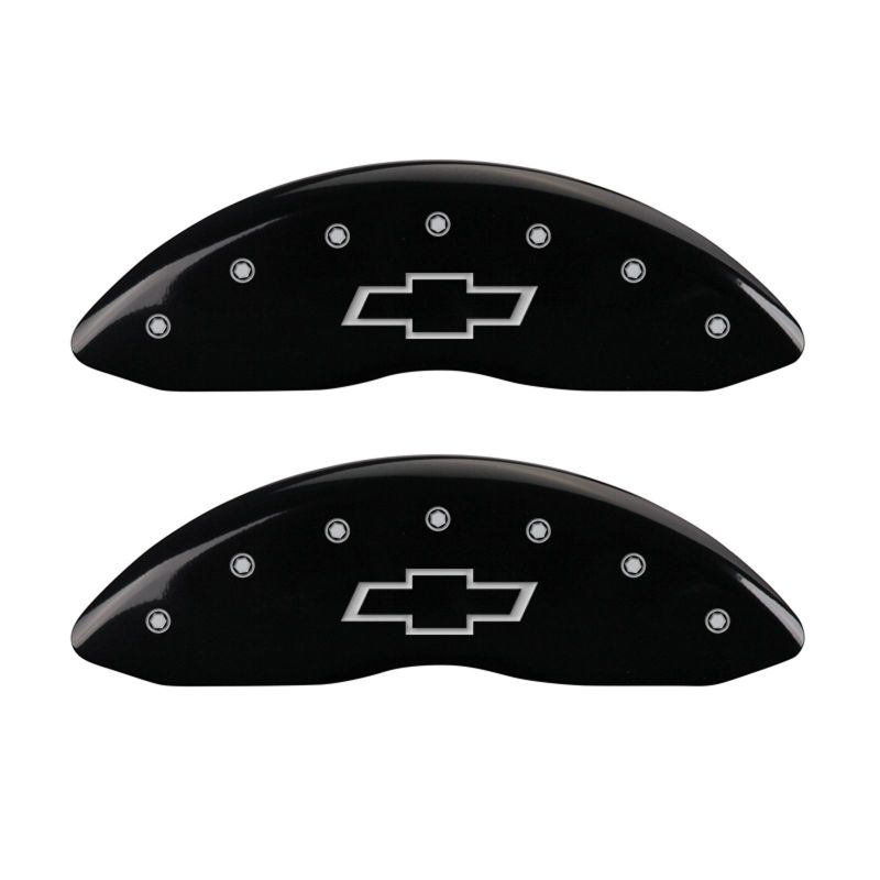 MGP 4 Caliper Covers Engraved Front & Rear Bowtie Black finish silver ch-thumbmail-3