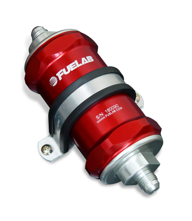Fuelab 848 In-Line Fuel Filter Standard -6AN In/Out 40 Micron Stainless w/Check Valve - Red-thumbmail-1