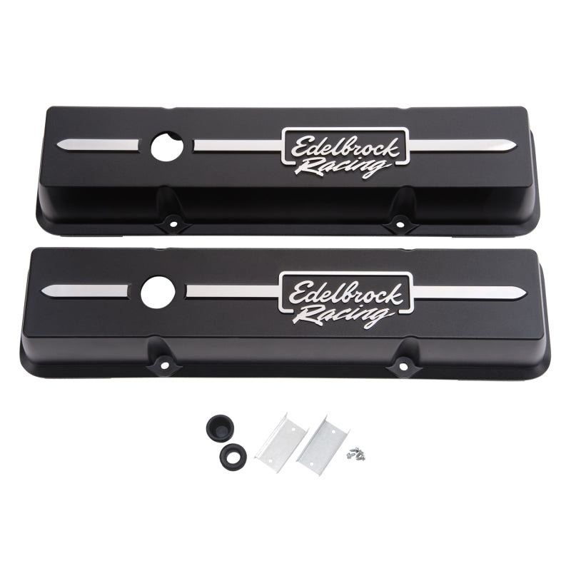 Edelbrock Valve Cover Racing Series Chevrolet 1959-1986 262-400 CI V8 Low Black-thumbmail-2