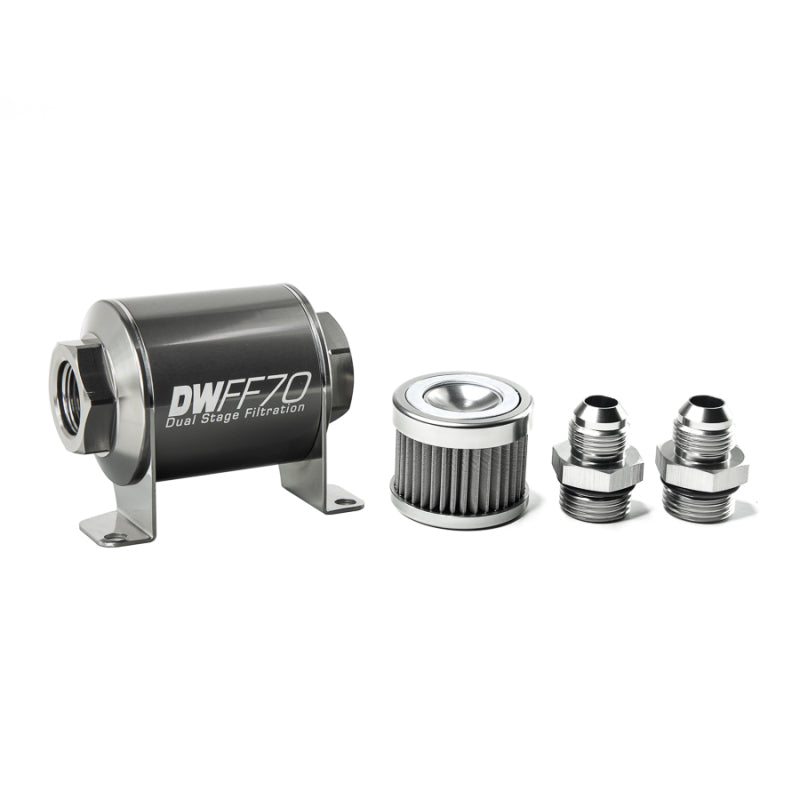 DeatschWerks Stainless Steel 8AN 40 Micron Universal Inline Fuel Filter Housing Kit (70mm)-thumbmail-1