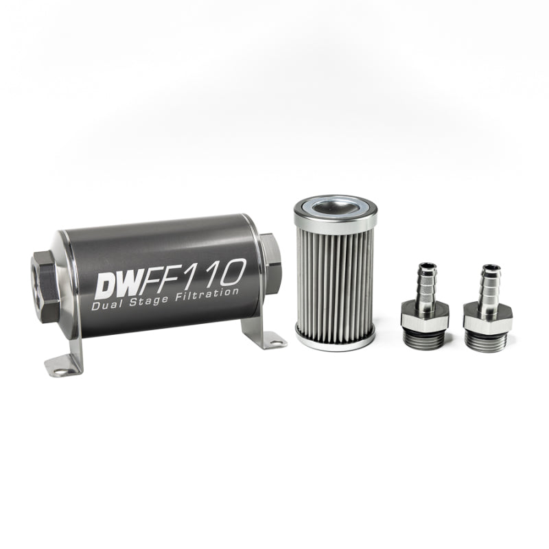 DeatschWerks Stainless Steel 3/8in 10 Micron Universal Inline Fuel Filter Housing Kit (110mm)-thumbmail-1