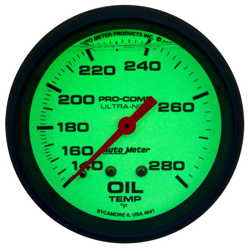 AutoMeter Gauge Oil Temp 2-5/8in. 140-280 Deg. F Liquid Filled Mech Glow In Dark Ultra-Nite-thumbmail-2