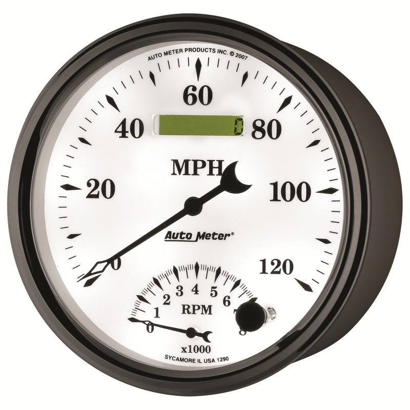 AutoMeter Gauge Tach/Speedo 5in. 120MPH & 8K RPM Elec. Program Old Tyme White II-thumbmail-5