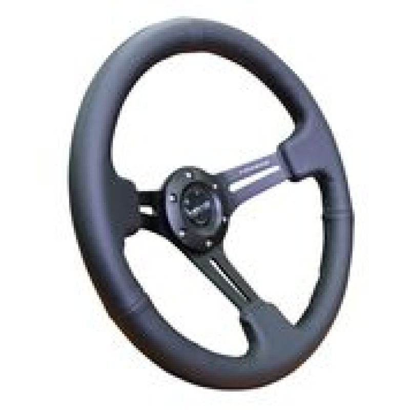 NRG Reinforced Steering Wheel (350mm / 3in. Deep) Black Leather w/ Black Stitching-thumbmail-2