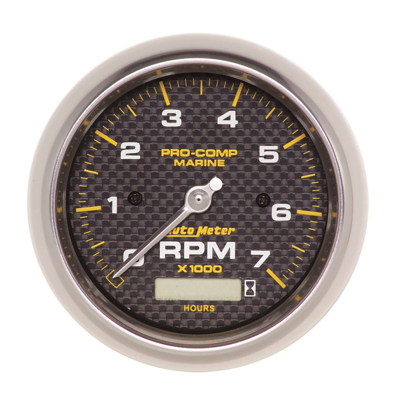 Autometer Marine Carbon Fiber Ultra-Lite 3-3/8in 7K RPM w/Hourmeter Tachometer Gauge-thumbmail-1