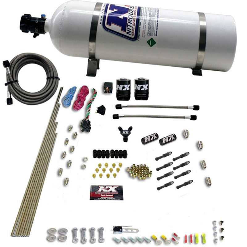Nitrous Express 8 Cyl Dry Direct Port 2 Solenoids Nitrous Kit (200-600HP) w/15lb Bottle-thumbmail-2