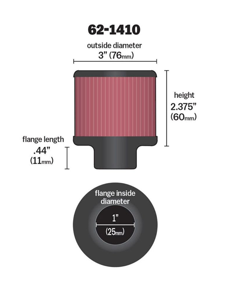 K&N 1 inch ID 3 inch OD 2.375 inch H Rubber Base Crankcase Vent Filter-thumbmail-12